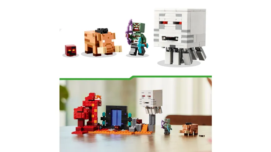 LEGO Minecraft 21255 Hinterhalt am Netherportal, baubares Nether-Spielzeug