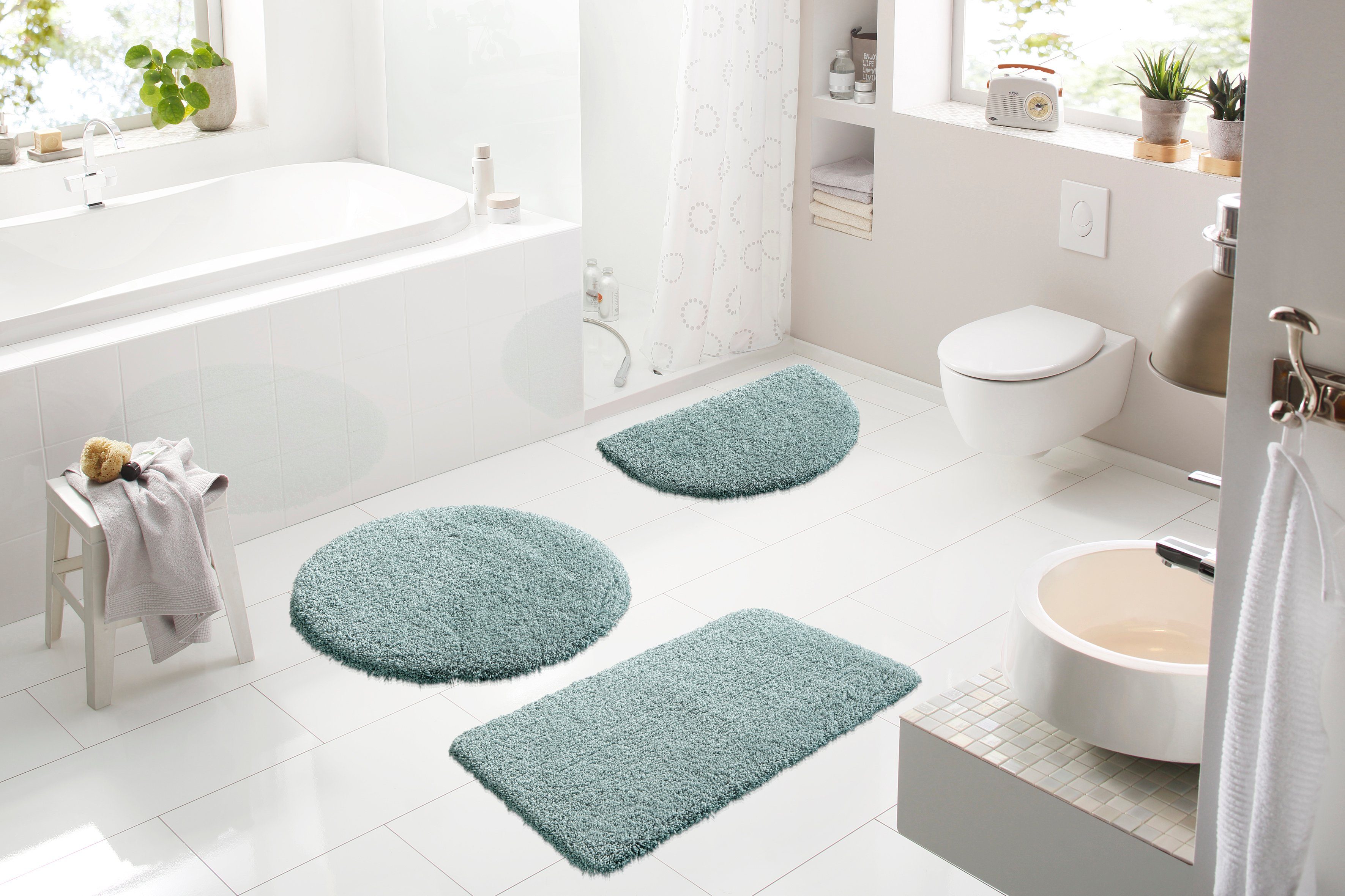 Badematte Mellow Kleine Wolke, Höhe 40 mm, rutschhemmend beschichtet, schnell trocknend, Polyester, rechteckig, Badteppich, Uni-Farben, rechteckig & rund erhältlich