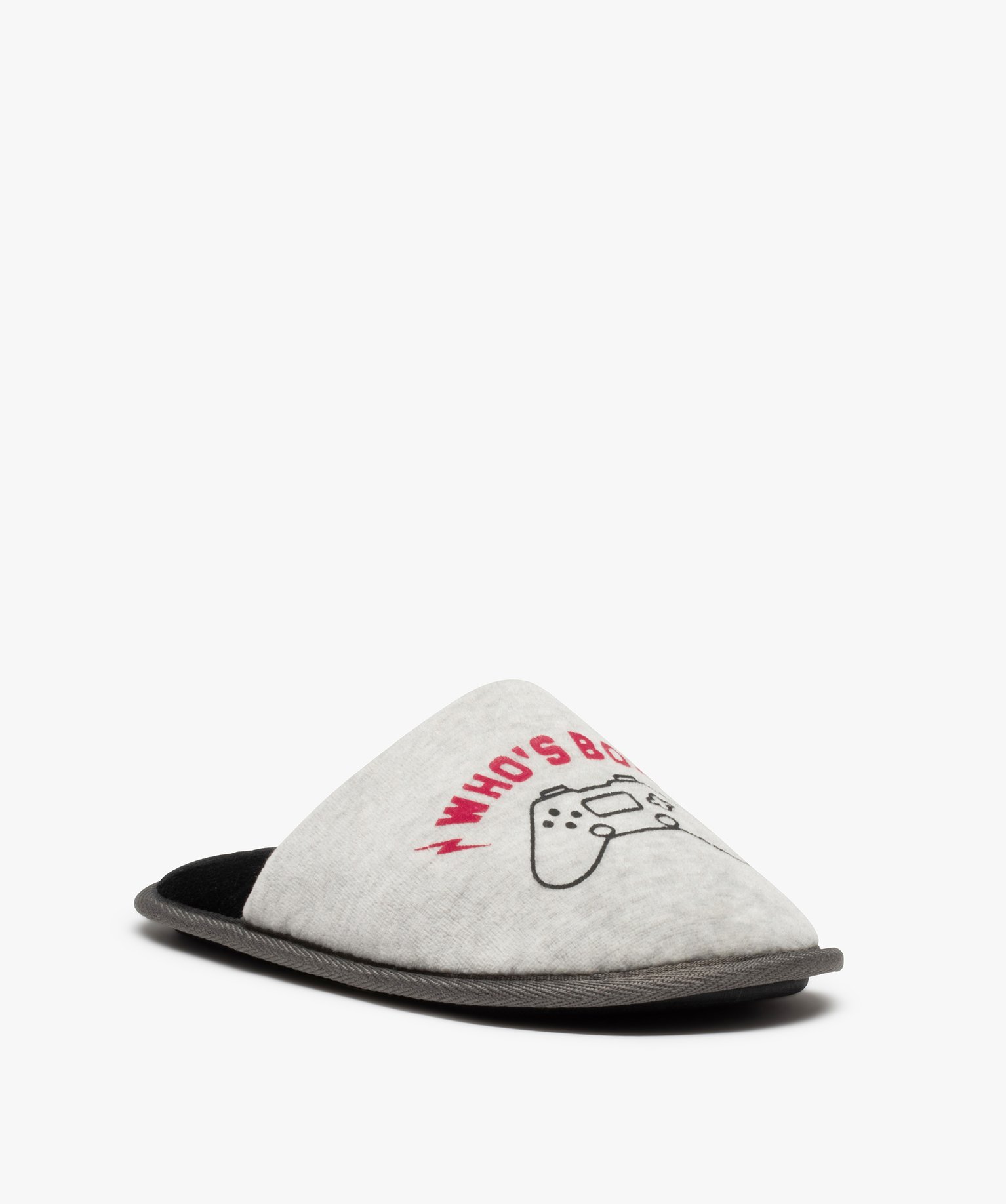 Chaussons mules en velours motif console de jeu Garçon gris | GEMO