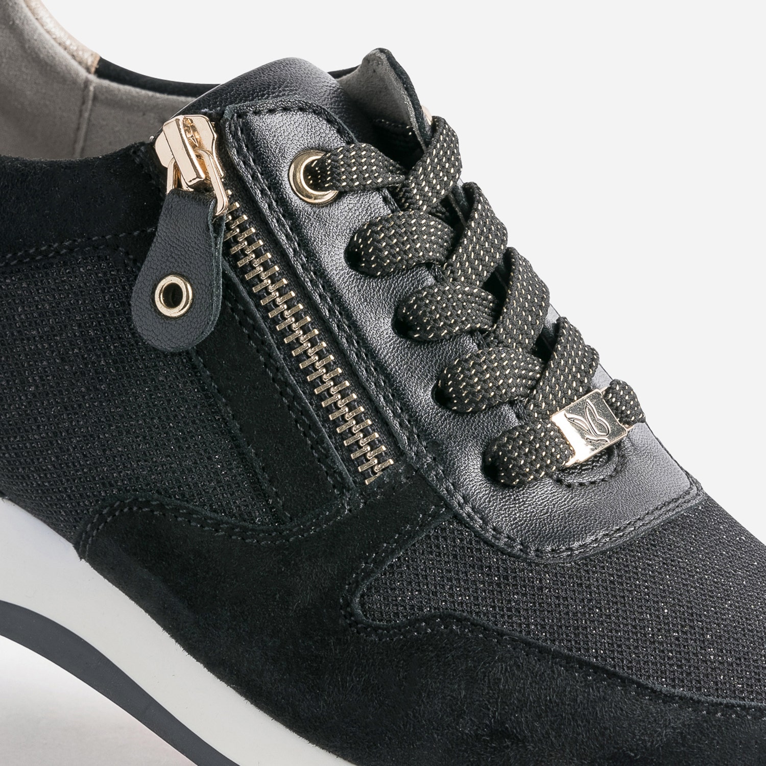 Tennis CAPRICE noire en cuir et textile pailleté