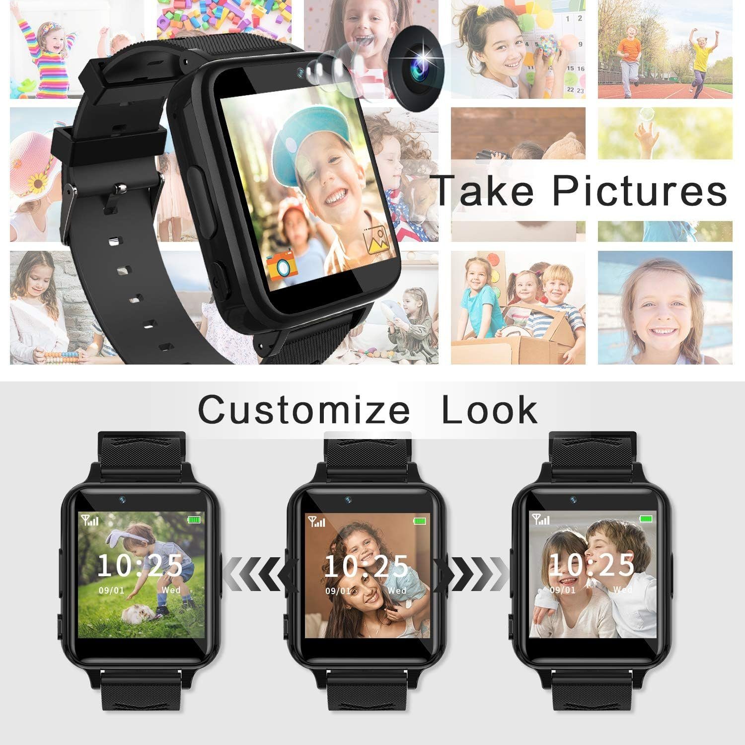 Igreeman Smartwatch (1,54 Zoll), für Kinder Telefon mit Anruffunktion SOS Musik Player Spiel Kamera Uhr