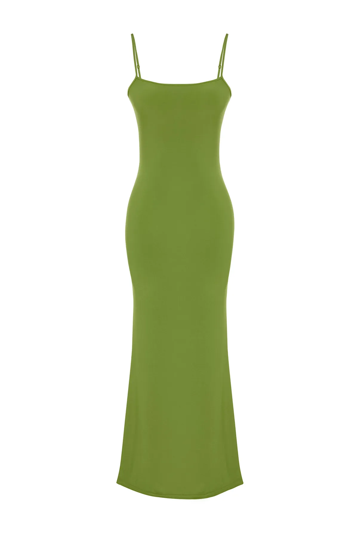 Trendyol Collection  Grünes, tailliertes/tailliertes Träger-Maxi-Bleistiftkleid aus flexiblem Strick TWOSS23EL02435