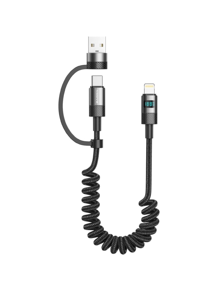 COFI 1453 Xssive 2in1 dehnbares 1,5m Lade-und Datenkabel Lightning zu in Schwarz günstig kaufen onesize