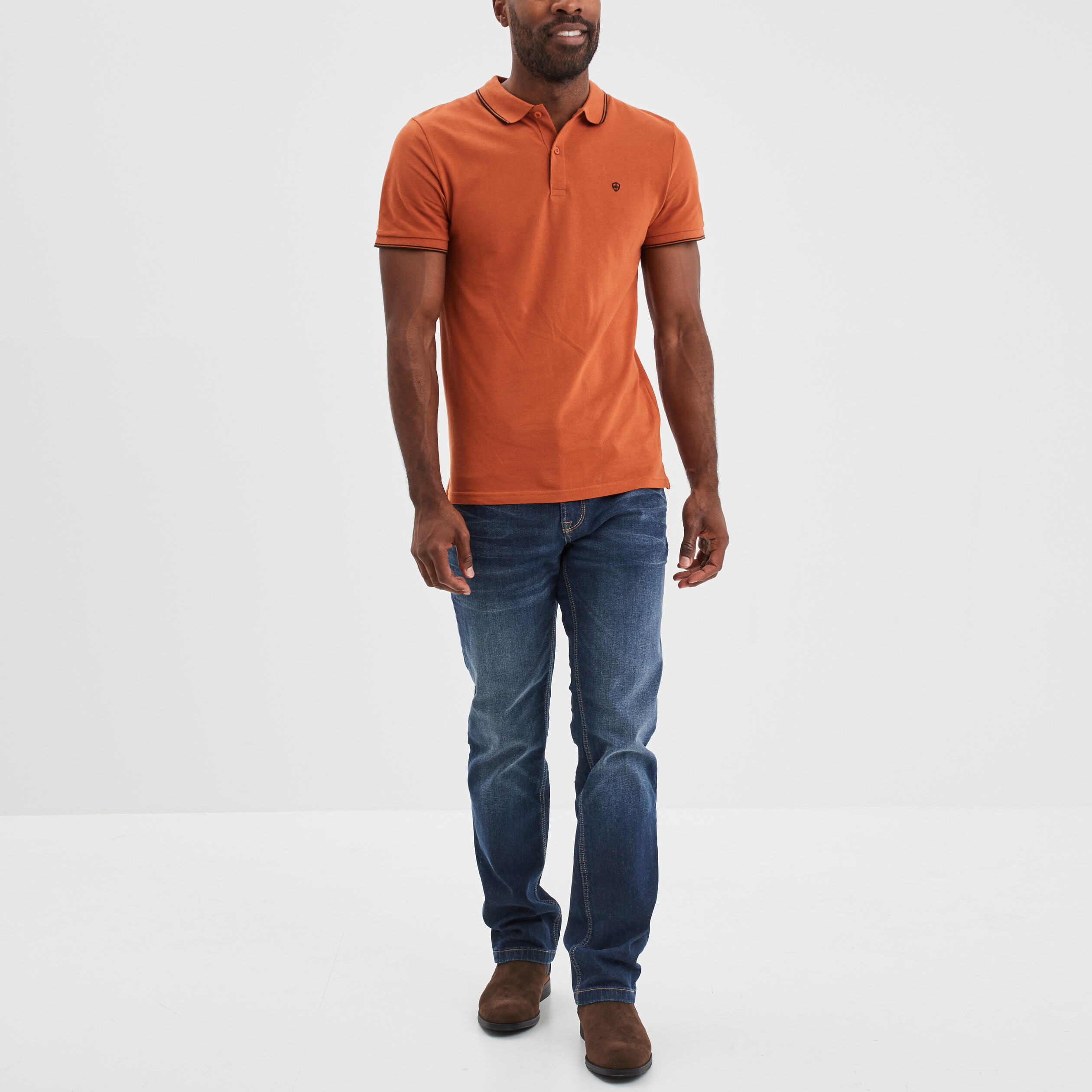 Polo manches courtes bords contrastés orange foncé homme | La Halle