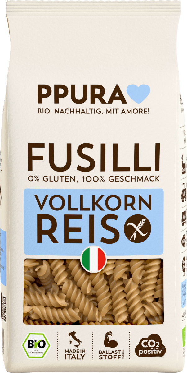 Nudeln, Fusilli aus Vollkornreis, glutenfrei, 400 g