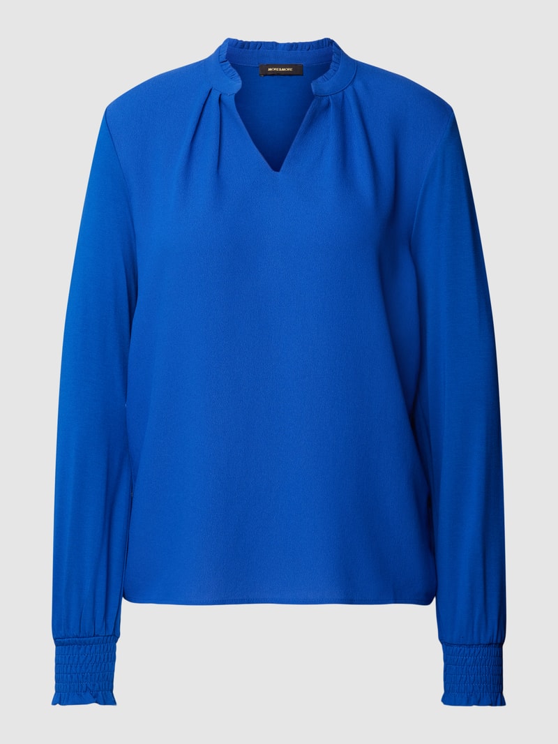 Blusenshirt mit Stehkragen und Smok-Details in royalblau