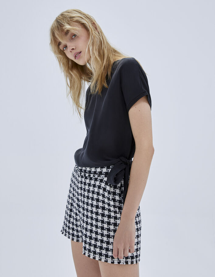 Top noir bi matière à nouer côté Femme