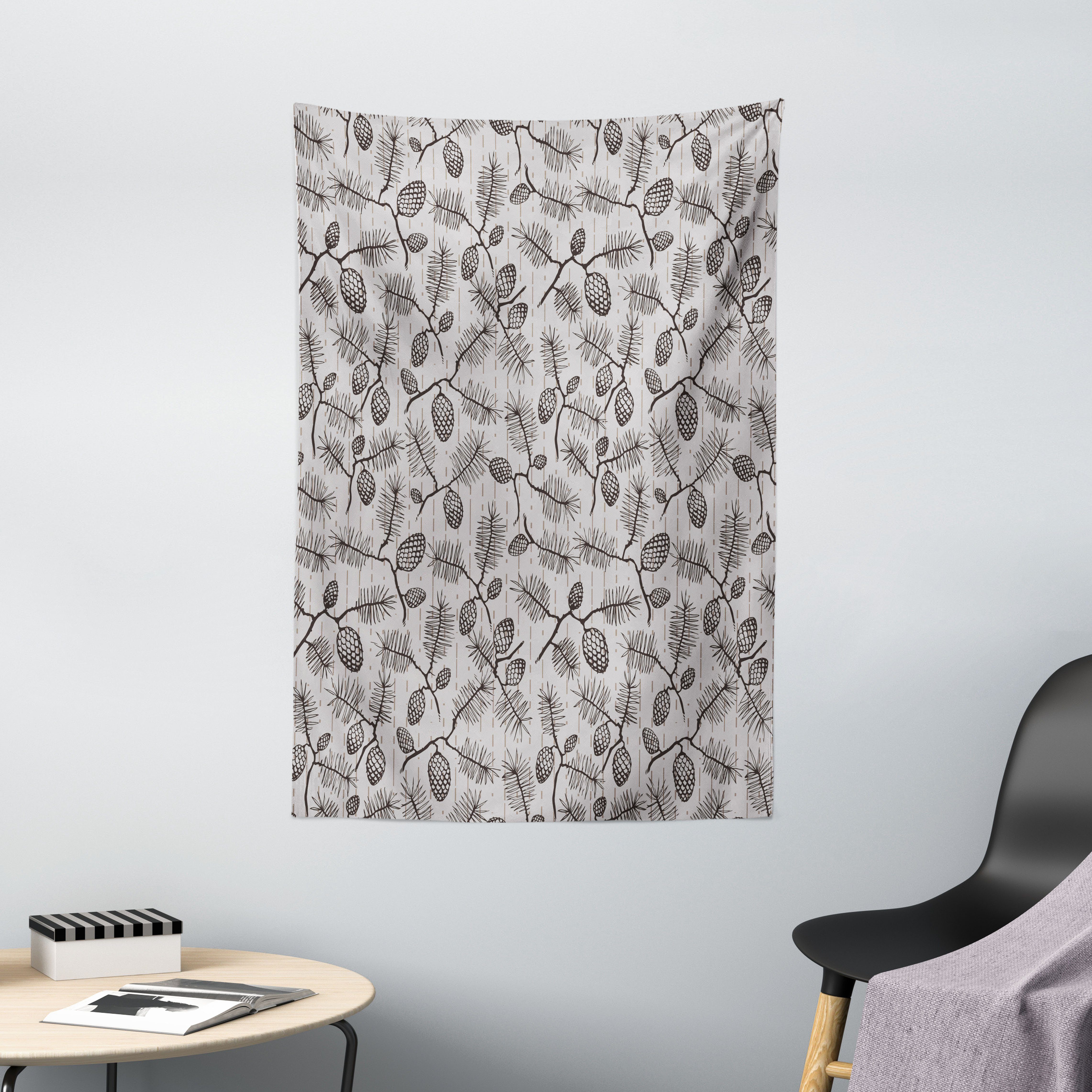Wandteppich Wohnzimmer Schlafzimmer Wandtuch Seidiges Satin Wandteppich, Abakuhaus, rechteckig, Pine Cone Reisig Spruces Weihnachten