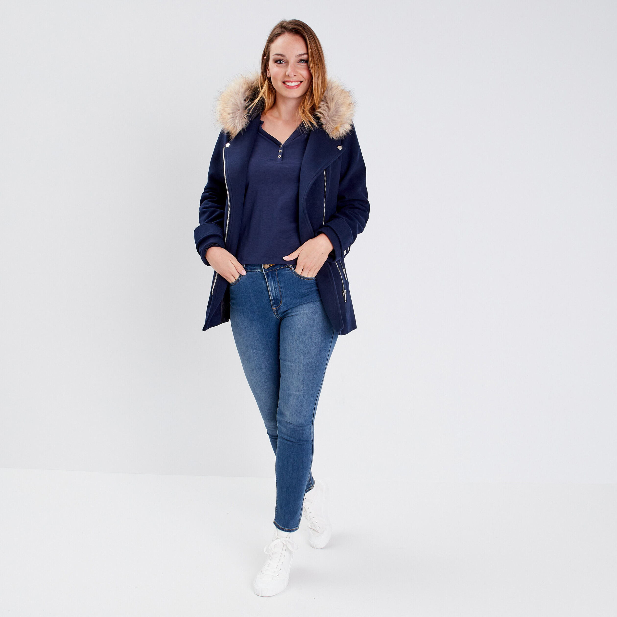 T-shirt manches longues bleu marine femme | Cache Cache