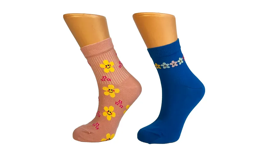Damen Socken mit feiner Rippe 2er Pack rosa, blau
