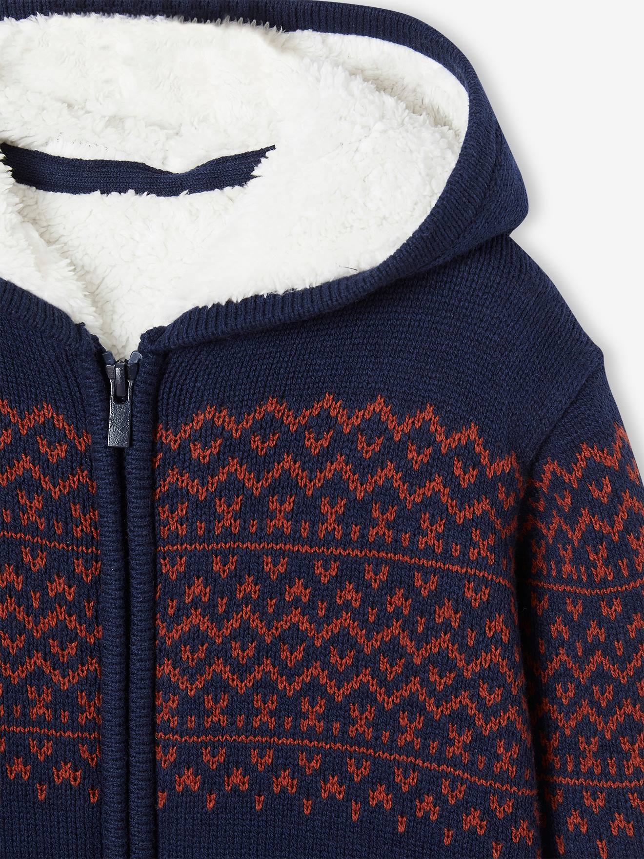 Gilet zippé à capuche garçon doublé sherpa gris chiné