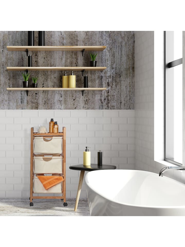 relaxdays Badregal mit Wäschekorb in Natur/ Beige - (B)43,5 x (H)96 x (T)33,5 cm günstig kaufen onesize