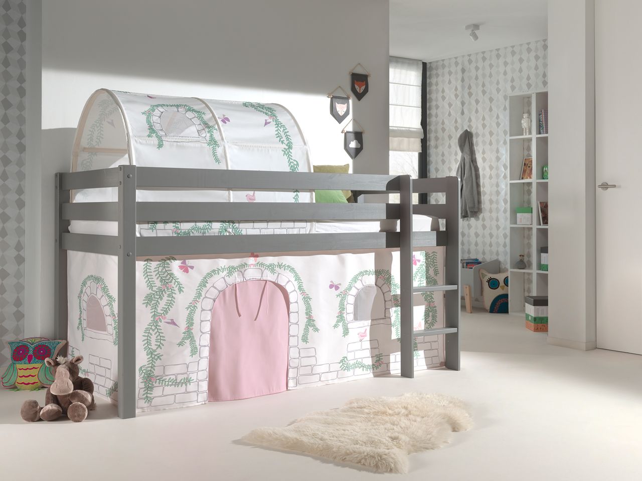VIPACK Spielbett Pino mit Textilset Vorhang und Tunnel 