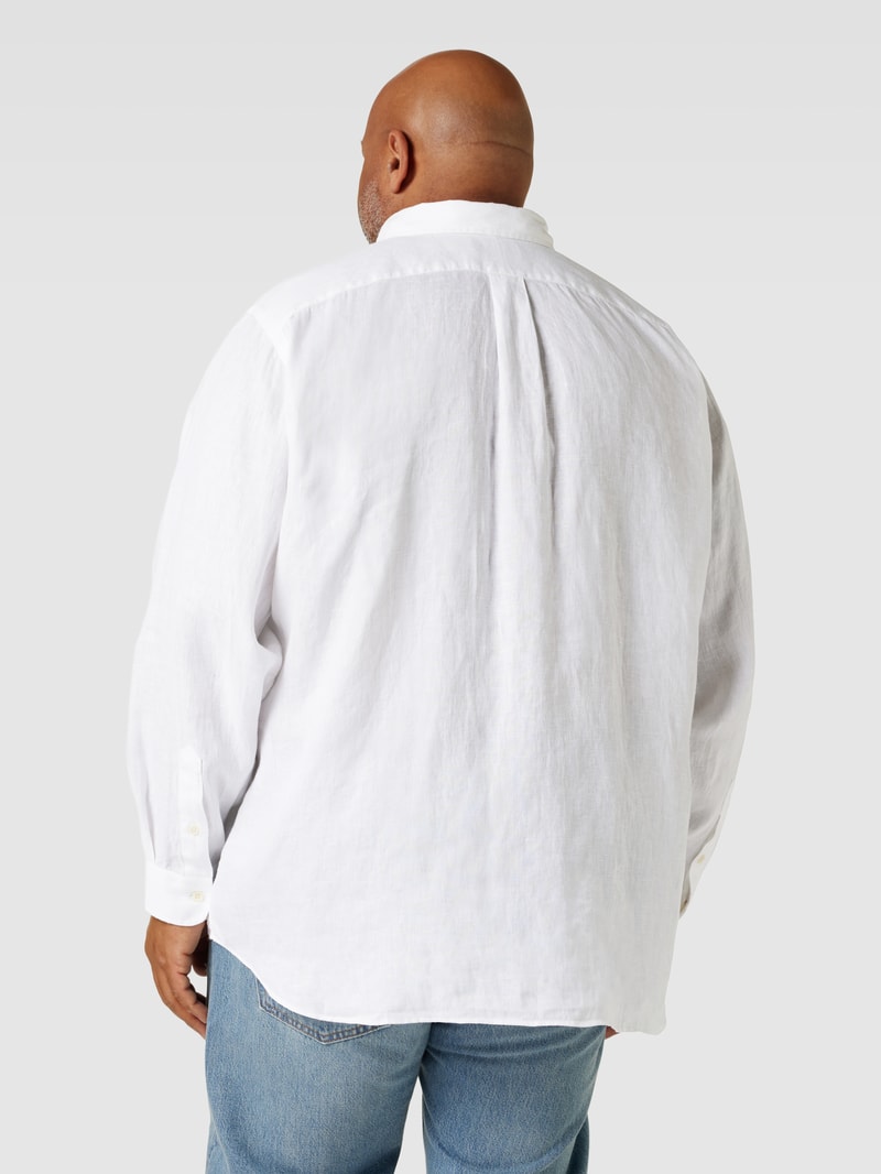PLUS SIZE Leinenhemd mit Logo-Stitching in weiß