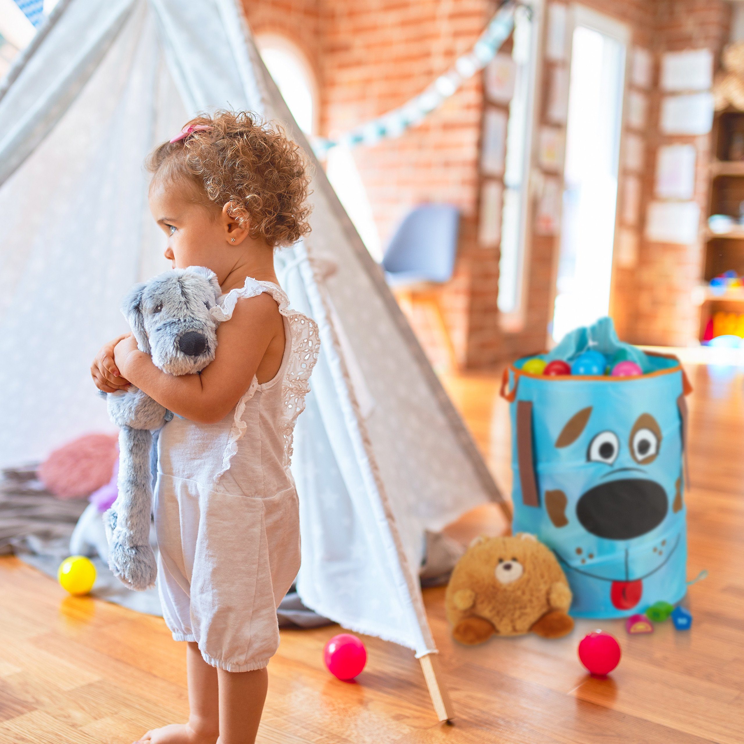relaxdays Wäschekorb Pop-Up Wäschekorb für Kinder, Biene