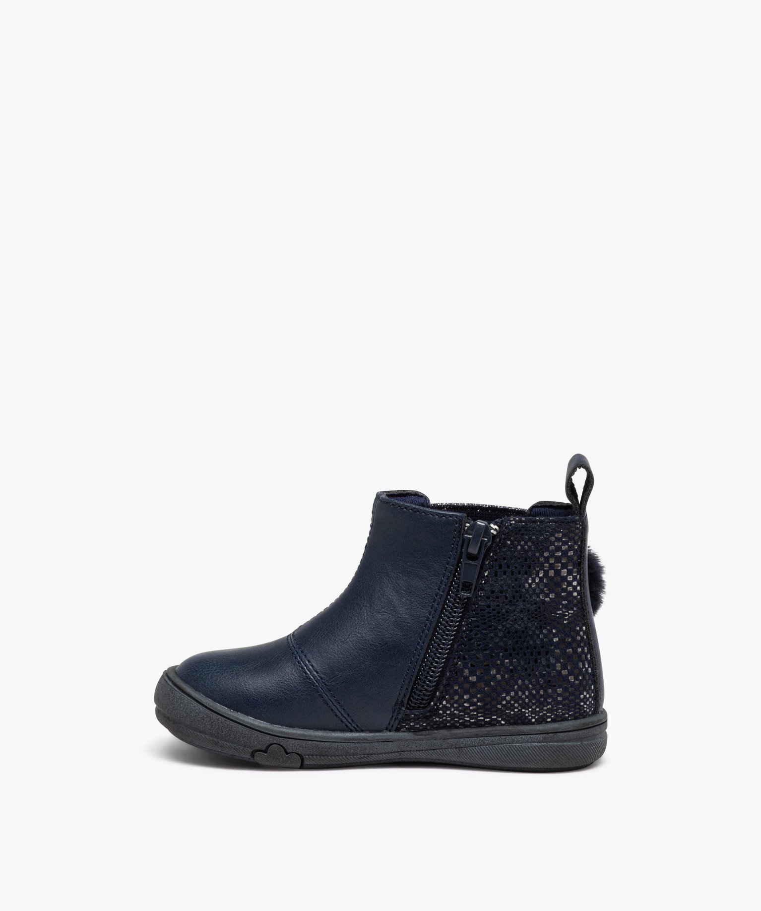 Boots Chelsea à pompons et paillettes bébé fille marine | GEMO