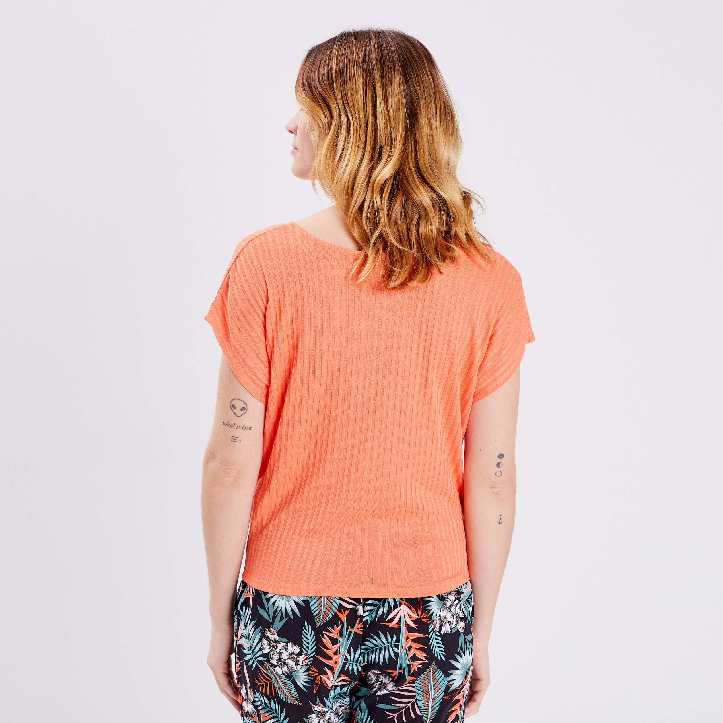 T-shirt manches courtes avec noeud orange corail femme | La Halle