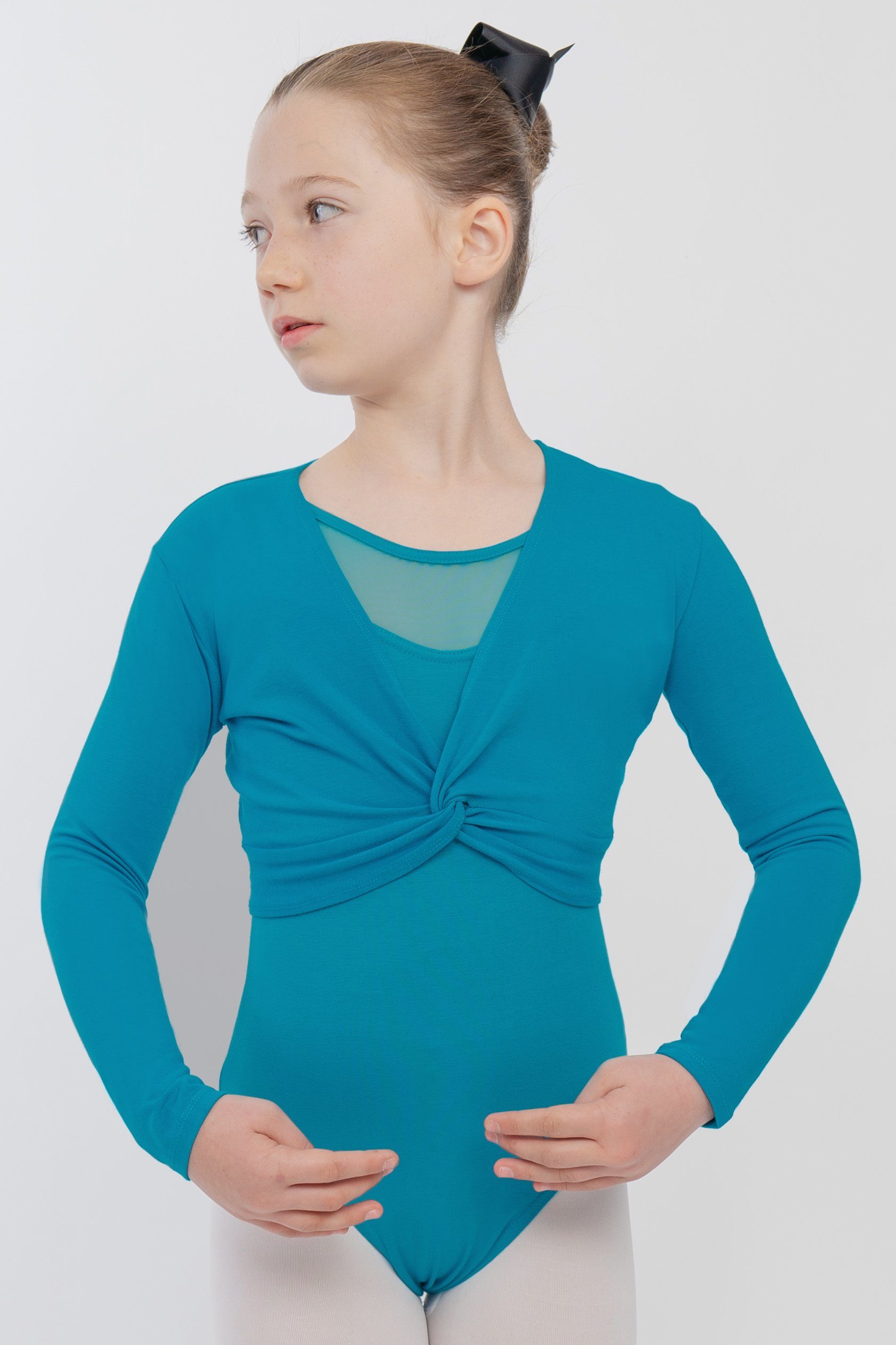 tanzmuster Crop-Top Langarm Ballett Top Mia aus wunderbar weicher Baumwolle Oberteil für Mädchen fürs Kinder Ballett