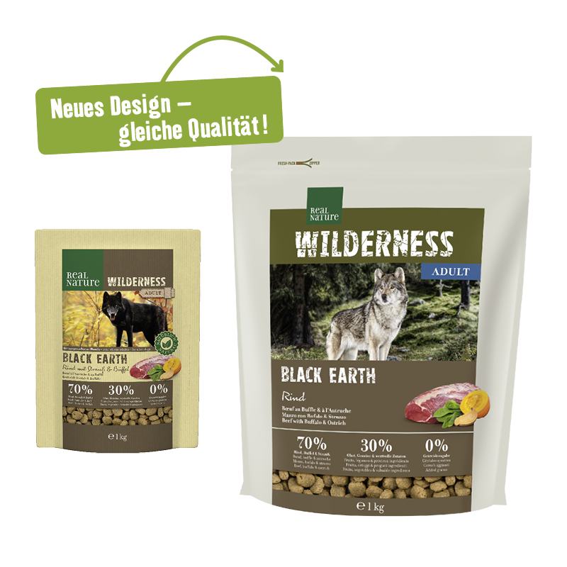 REAL NATURE Hundetrockenfutter REAL NATURE WILDERNESS Black Earth Rind & Büffel 1 kg