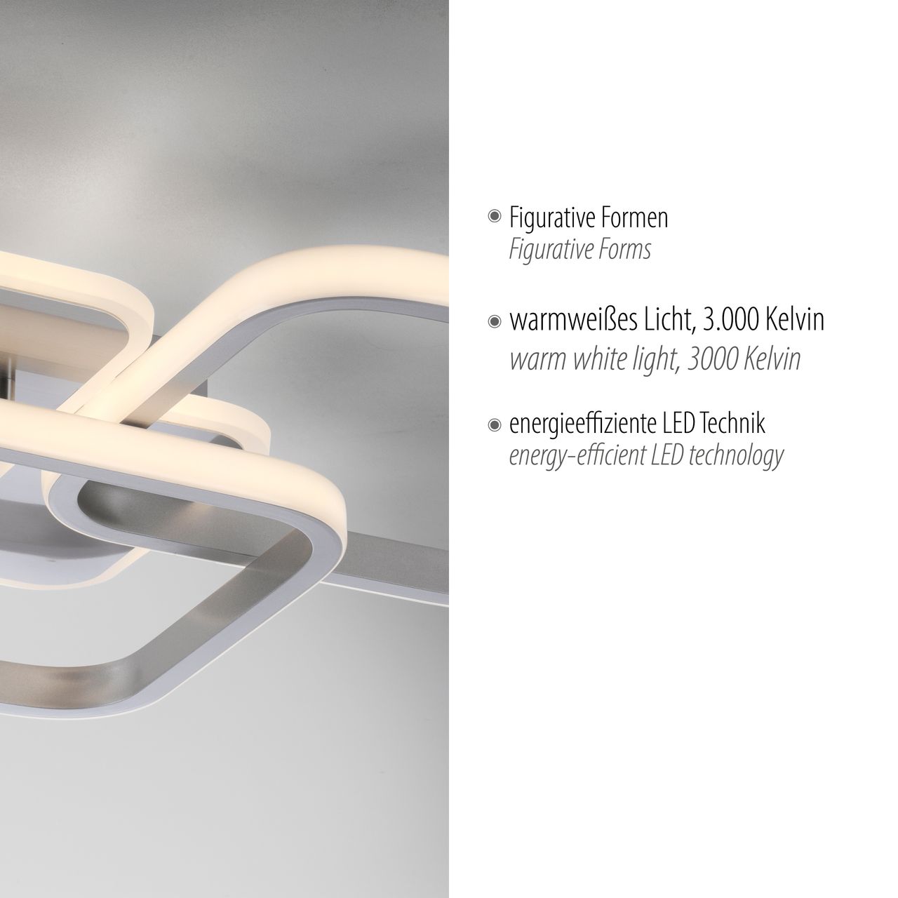 JUST LIGHT LED Deckenleuchte SEVENT, eckig, 1xLED-Board/36W, Stahl