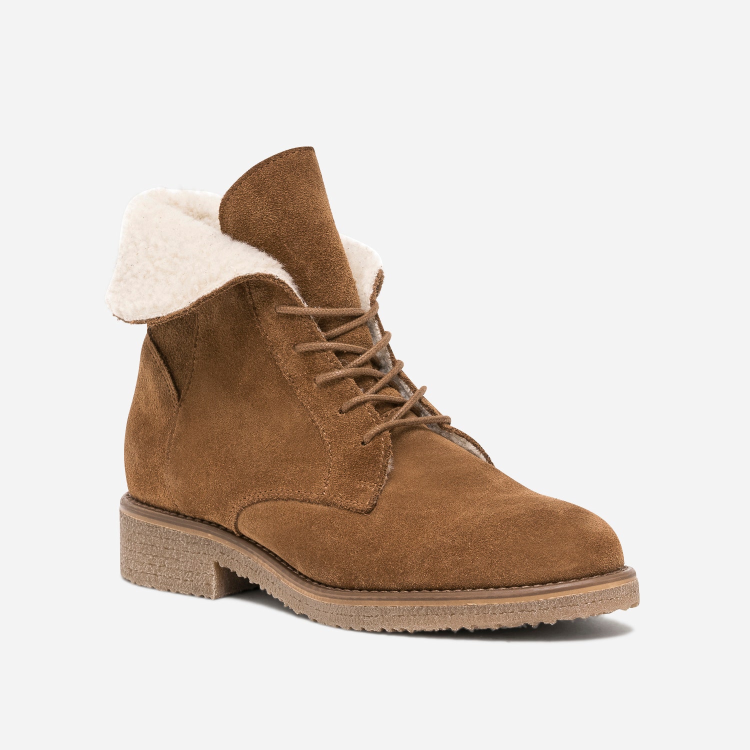 Bottine camel en cuir velours fourré