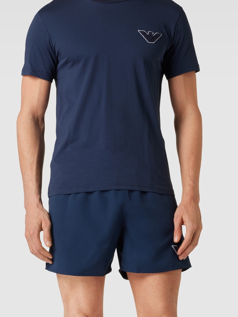 Badehose mit Label-Patch Modell 'SPONGE EAGLE' in dunkelblau