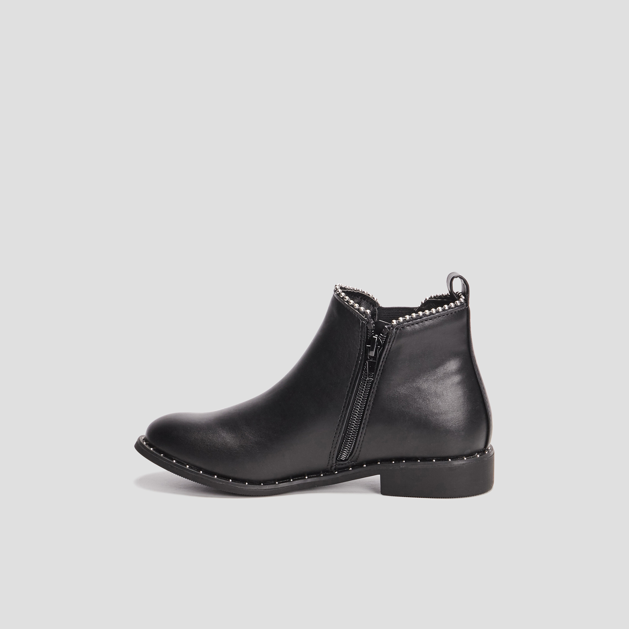 Bottines zippées plates à clous noir fille | La Halle