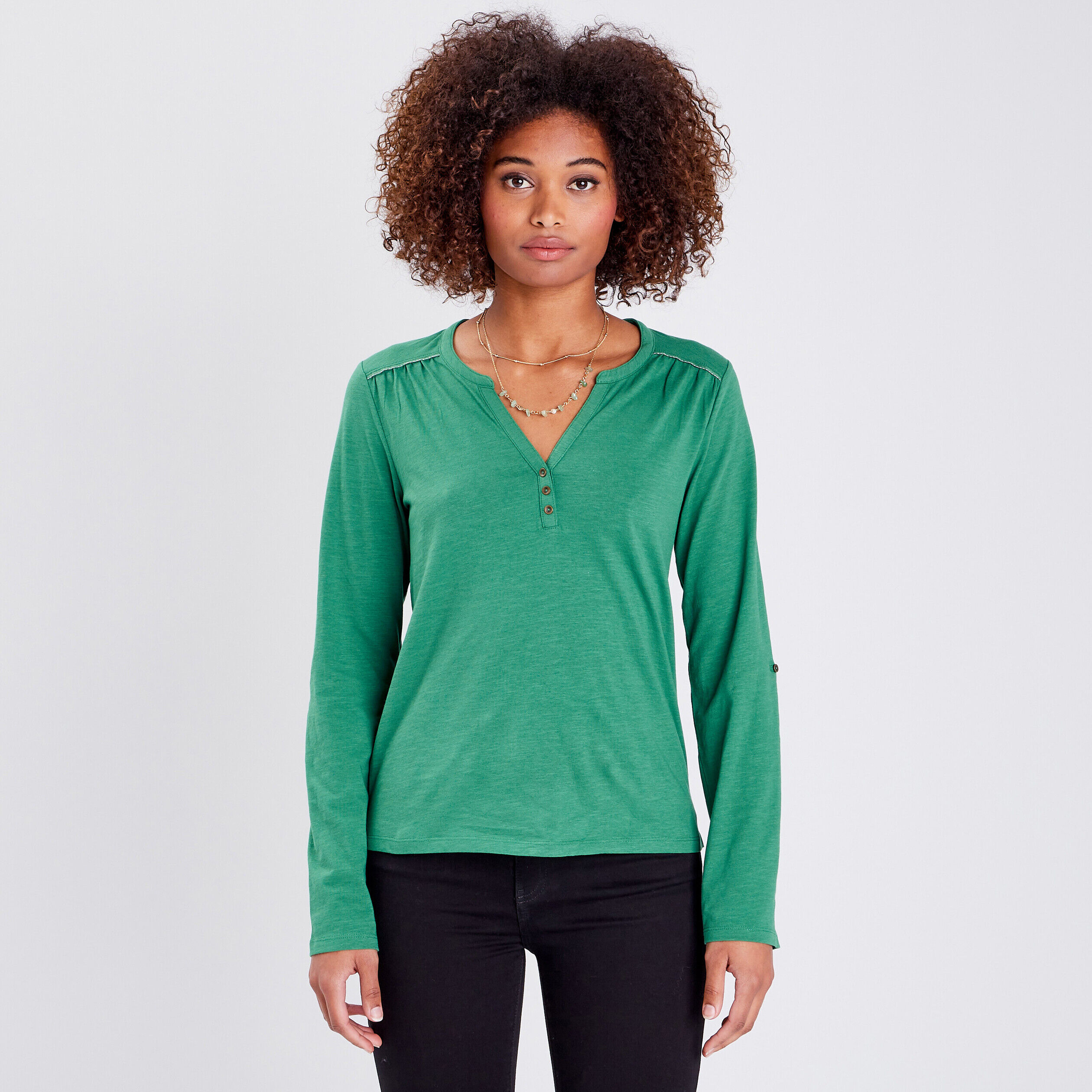 T-shirt manches longues vert femme | Cache Cache