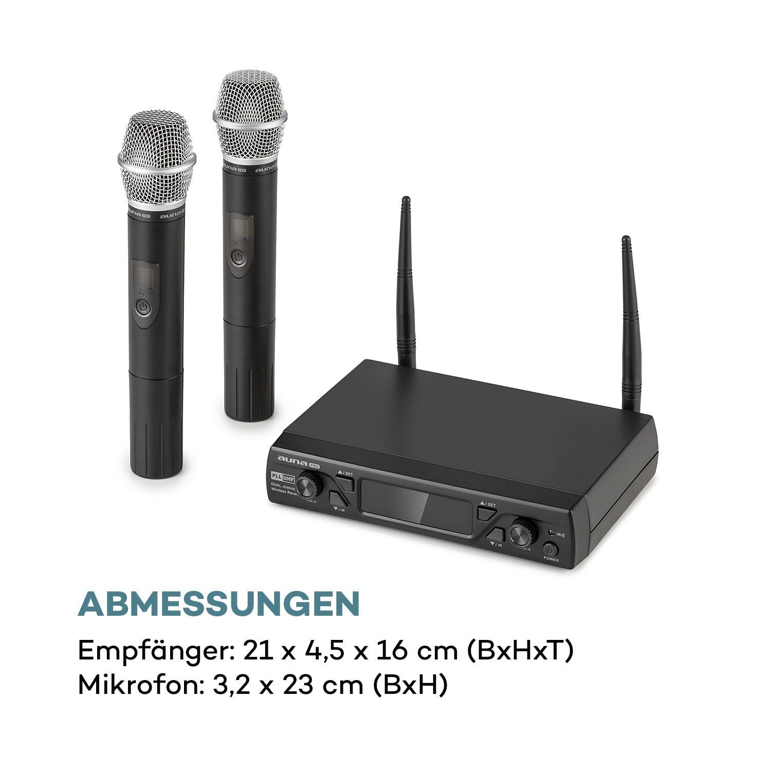 Auna Mikrofon UHF200C-2H 2-Kanal UHF-Funkmikrofon-Set (Set)