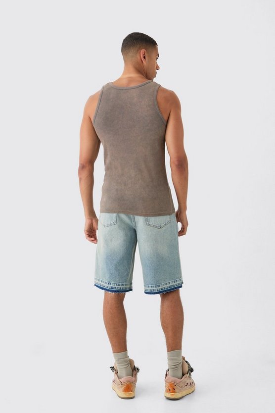Geripptes Slim-Fit Man Tanktop mit Acid-Waschung