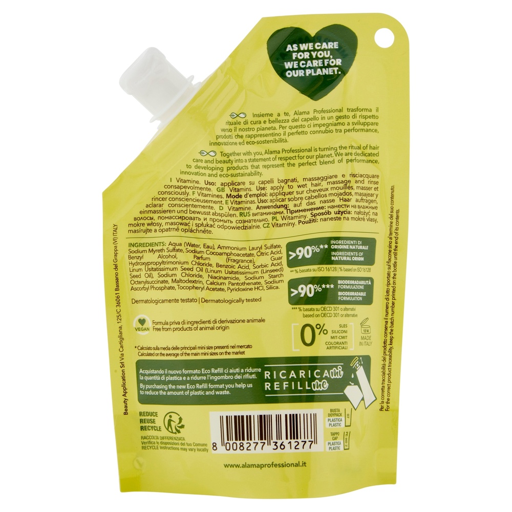 alama professional ECO REFILL SHAMPOO USAGE FRÉQUENT POUR TOUS TYPES DE CHEVEUX 100 ML SHAMPOOING