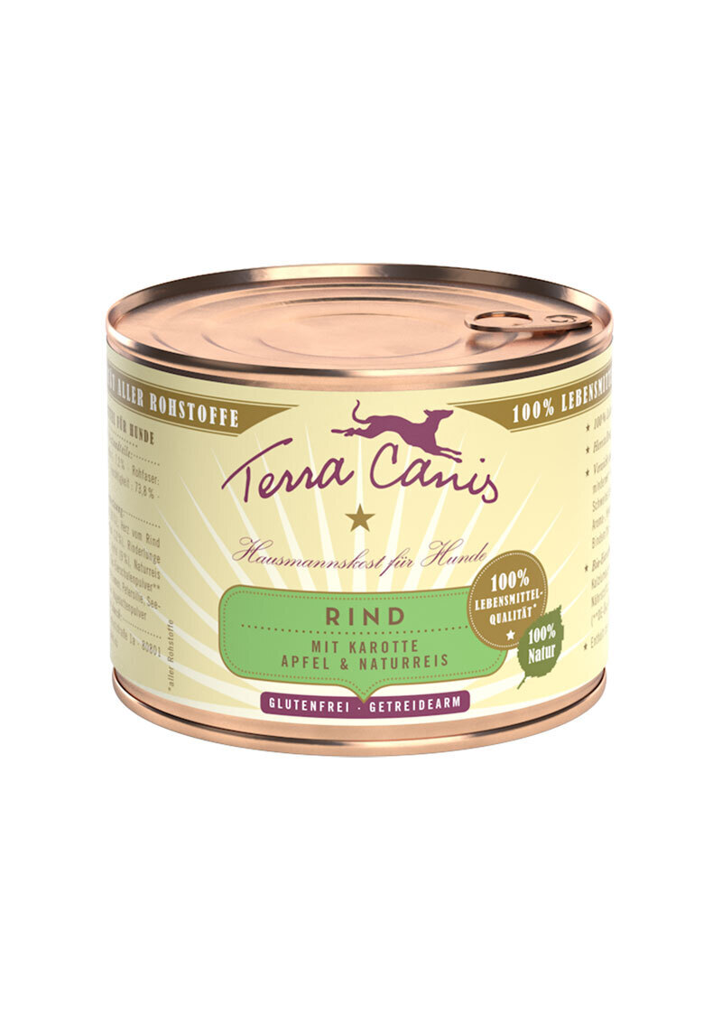 Terra Canis Hundenassfutter Terra Canis Classic Adult 12x200g Rind mit Karotte, Apfel & Naturreis