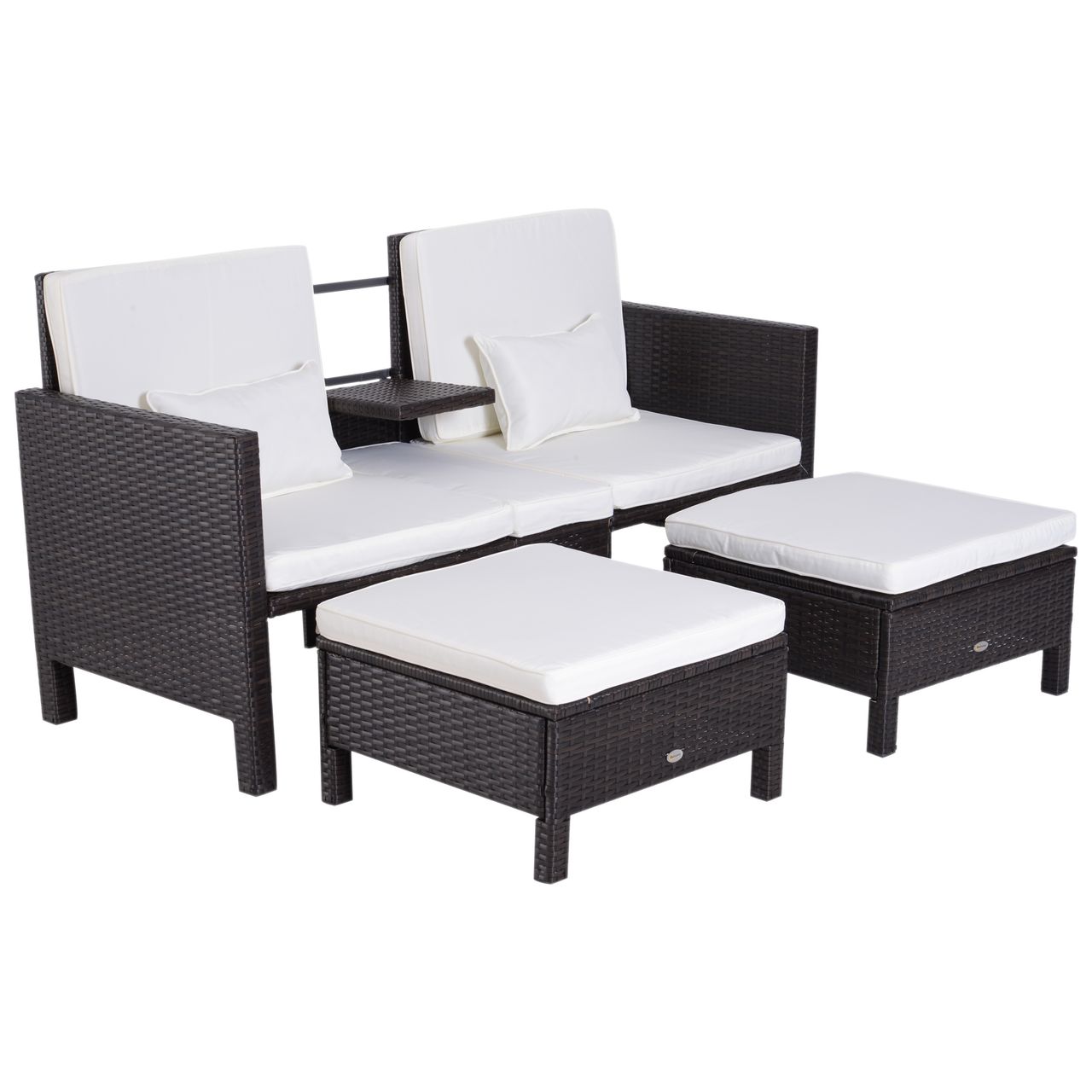 Outsunny 3-tlg. Lounge Gartenset2er-Sofa 2 x Hocker Kissen