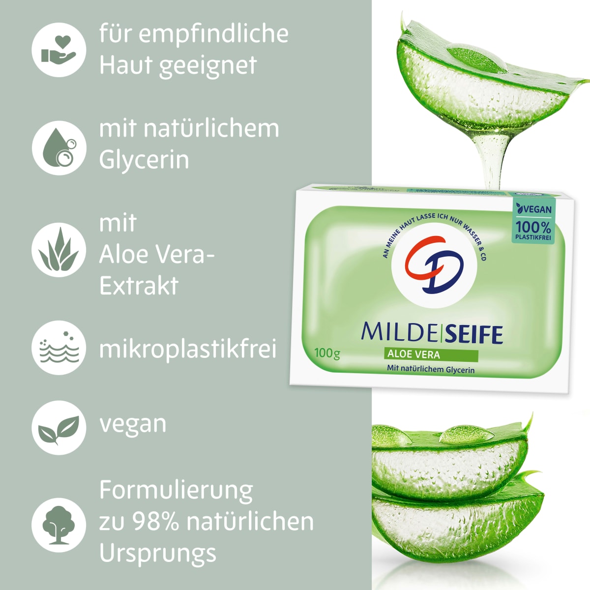 mildes Seifenstück mit Aloe Vera, 100 g