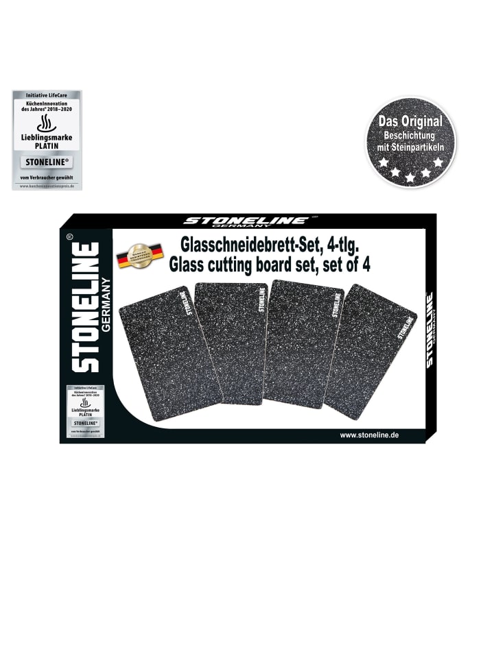 Stoneline Glas Schneidebrett 25x15 cm Set 4-teilig in Schwarz günstig kaufen 25 x 15 cm