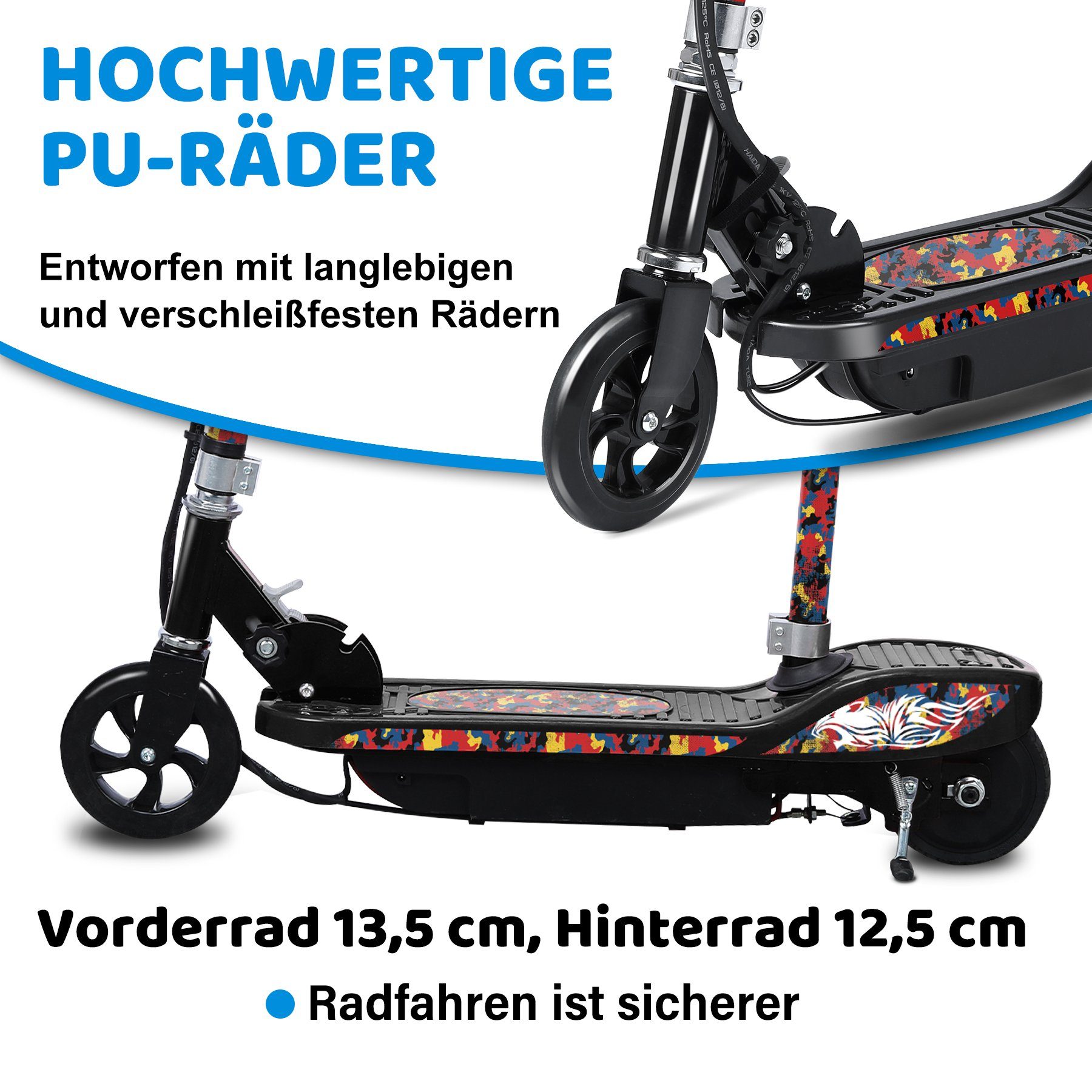 HomeMiYN E-Scooter Elektroroller für Kinder 3-stufige Höhenverstellung und Faltbar Roller