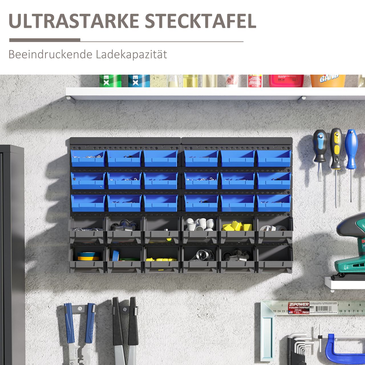 DURHAND Lagersystem Wandregal 37,5x63cm Sichtlagerkästen, 30tlg. Boxen
