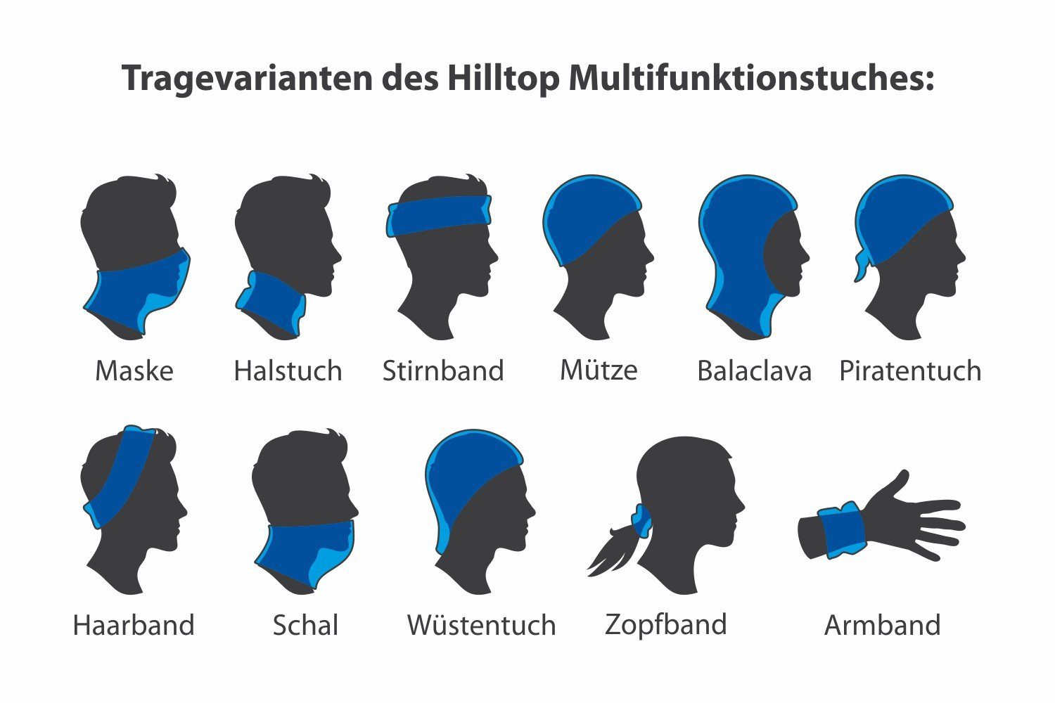 Hilltop Multifunktionstuch Halstuch aus Baumwolle, Schlauchtuch, Bandana, Geschenk