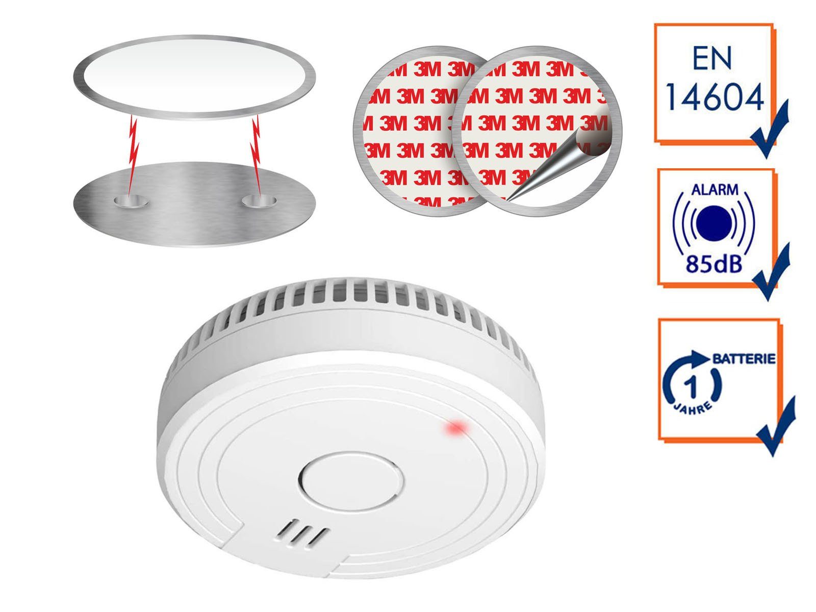 Elro Rauchmelder (optischer Brandmelder Klebepad, Magnet & Batterie Kleben statt Bohren)