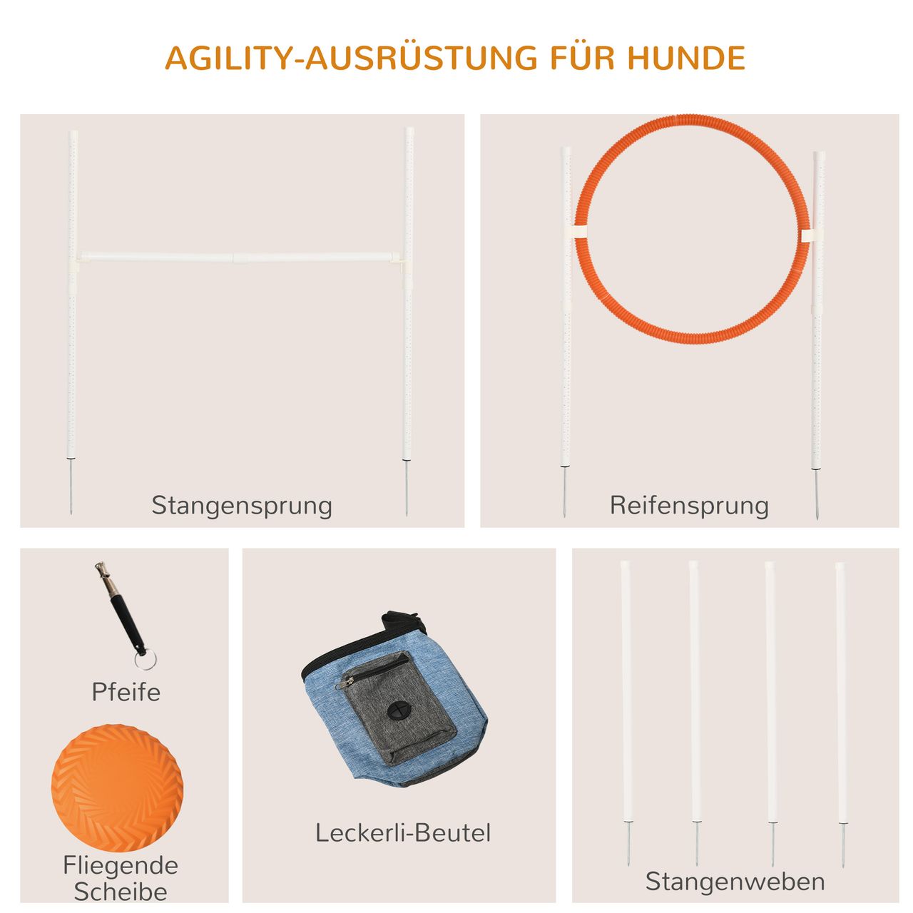 PawHut Agility Set Hunde, 5er-Set Hundetraining Steckhürdenset mit Tragetasche