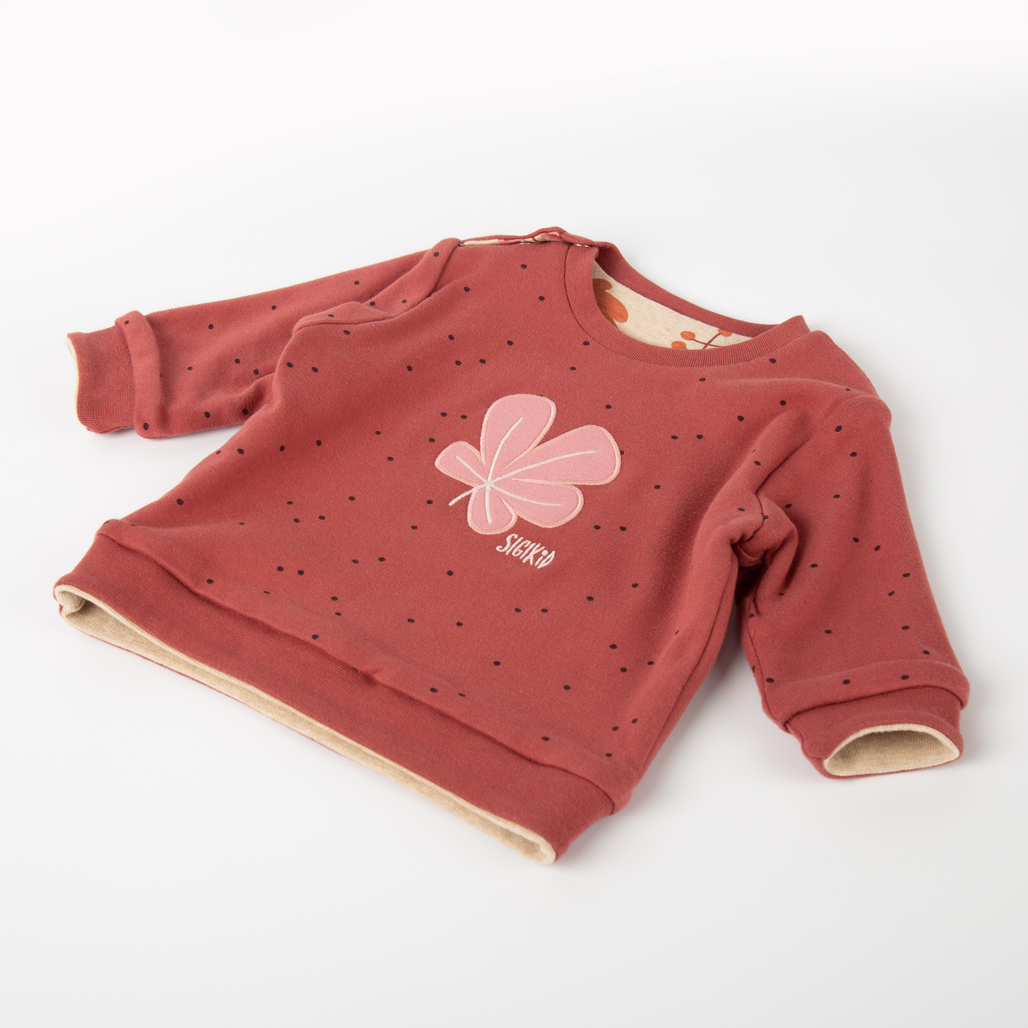 Baby Wendeshirt rotbraun mit Pünktchen/bunter Herbstprin