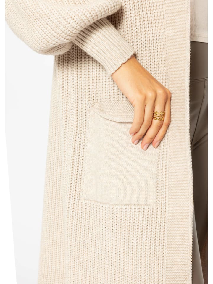 SASSYCLASSY Lang Cardigan mit Taschen in Beige günstig kaufen