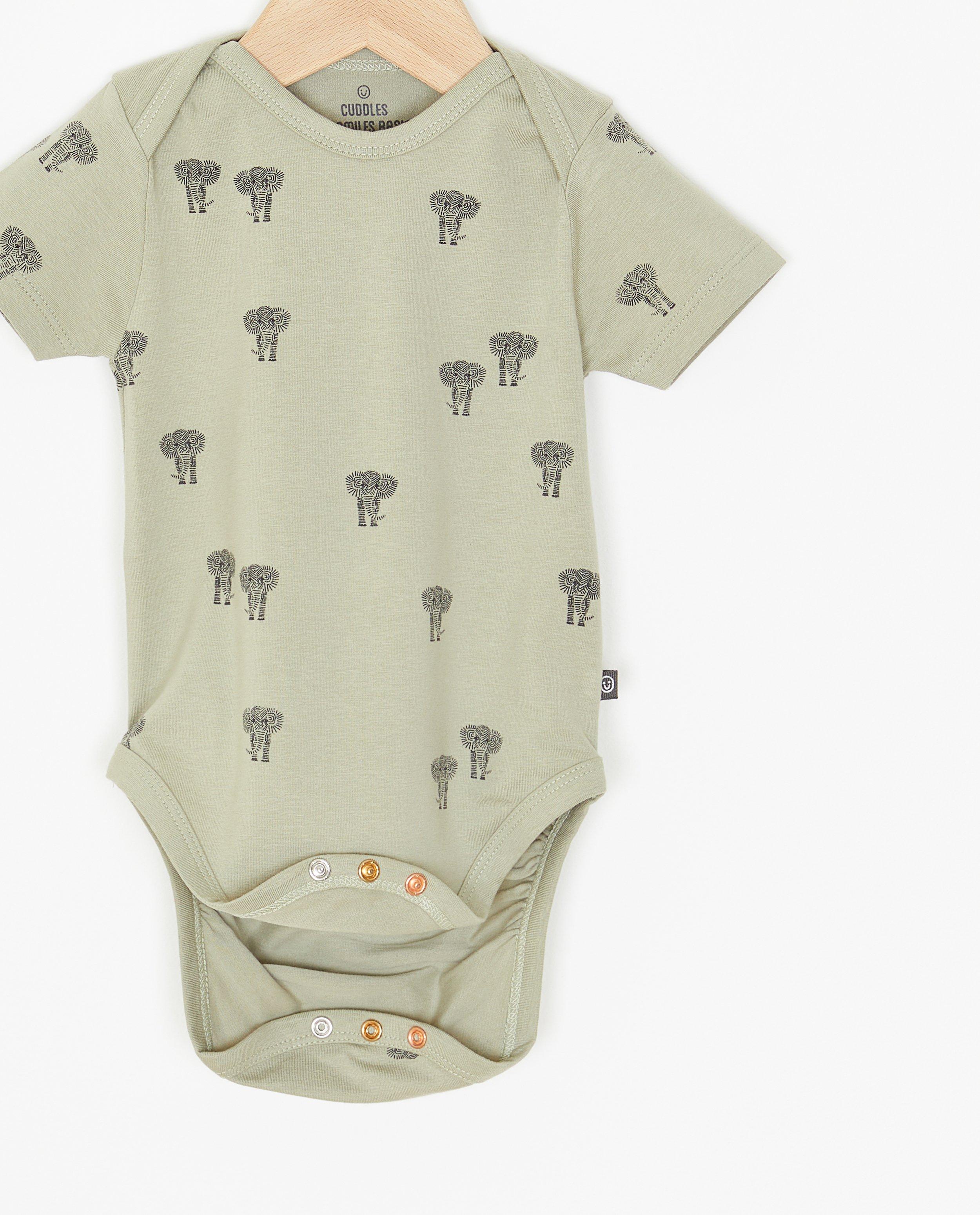 Salopetă Cuddles and Smiles cu imprimeu de elefanți gri