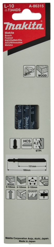 Accesorios Makita A-86315 Hoja de sierra de calar L10 5 piezas