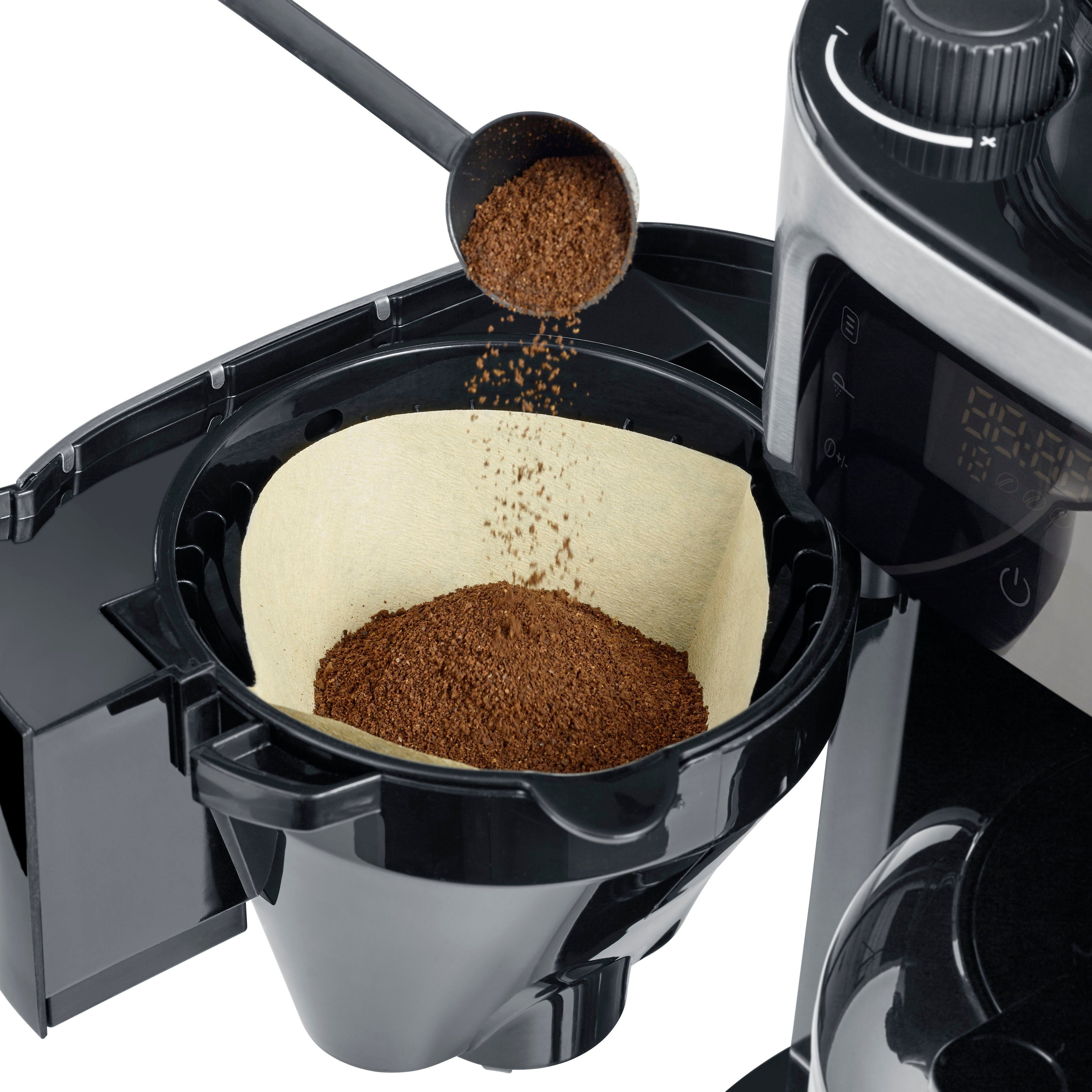 Severin Kaffeemaschine mit Mahlwerk KA 4814, 1l Kaffeekanne, Permanentfilter 1x4, mit Mahlwerk, Schwenkfilter, LED-Touch-Display, Timerfunktion