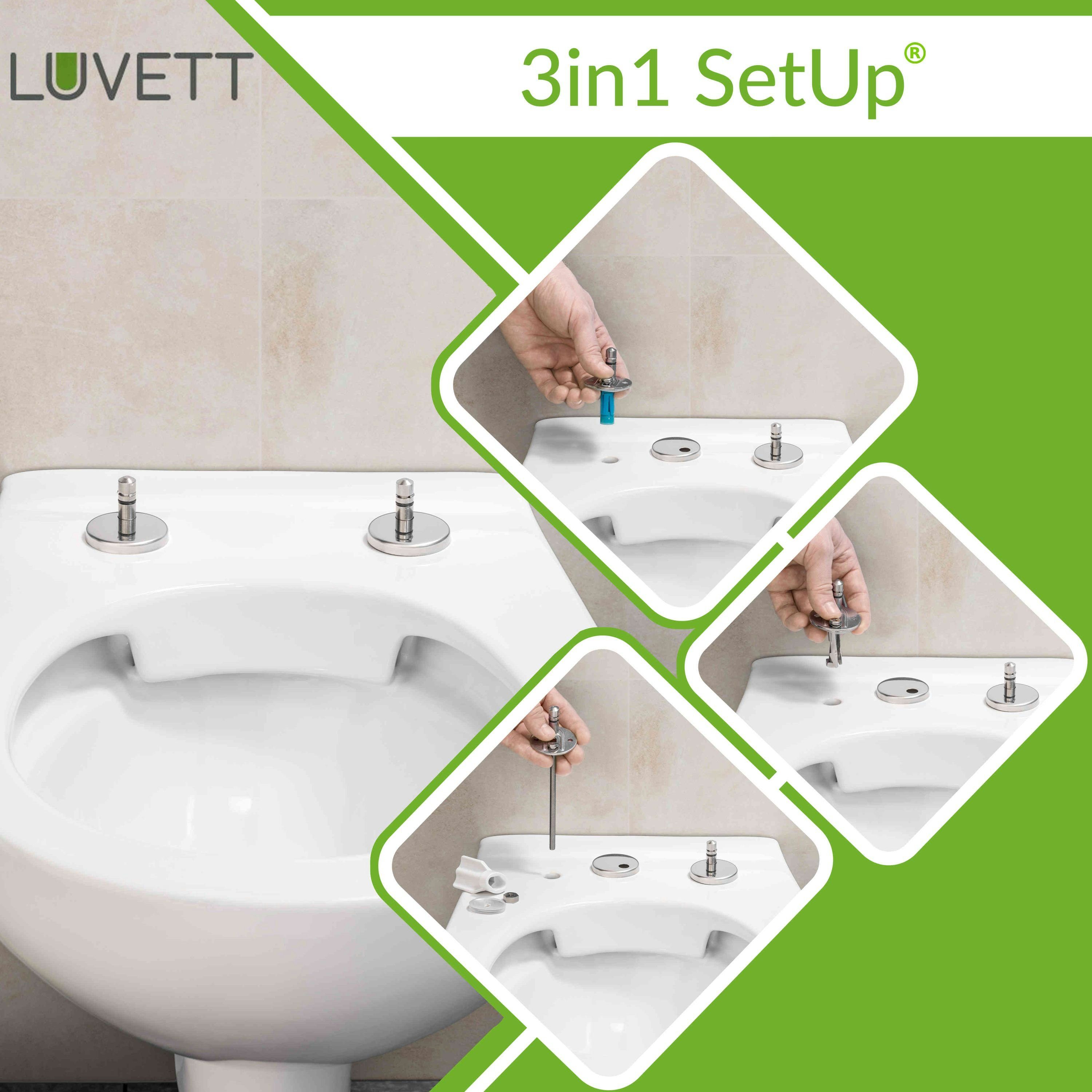 LUVETT WC-Sitz Premium C770 (Inklusive 3 Befestigungsarten), mit Original SoftClose® Absenkautomatik, Duroplast