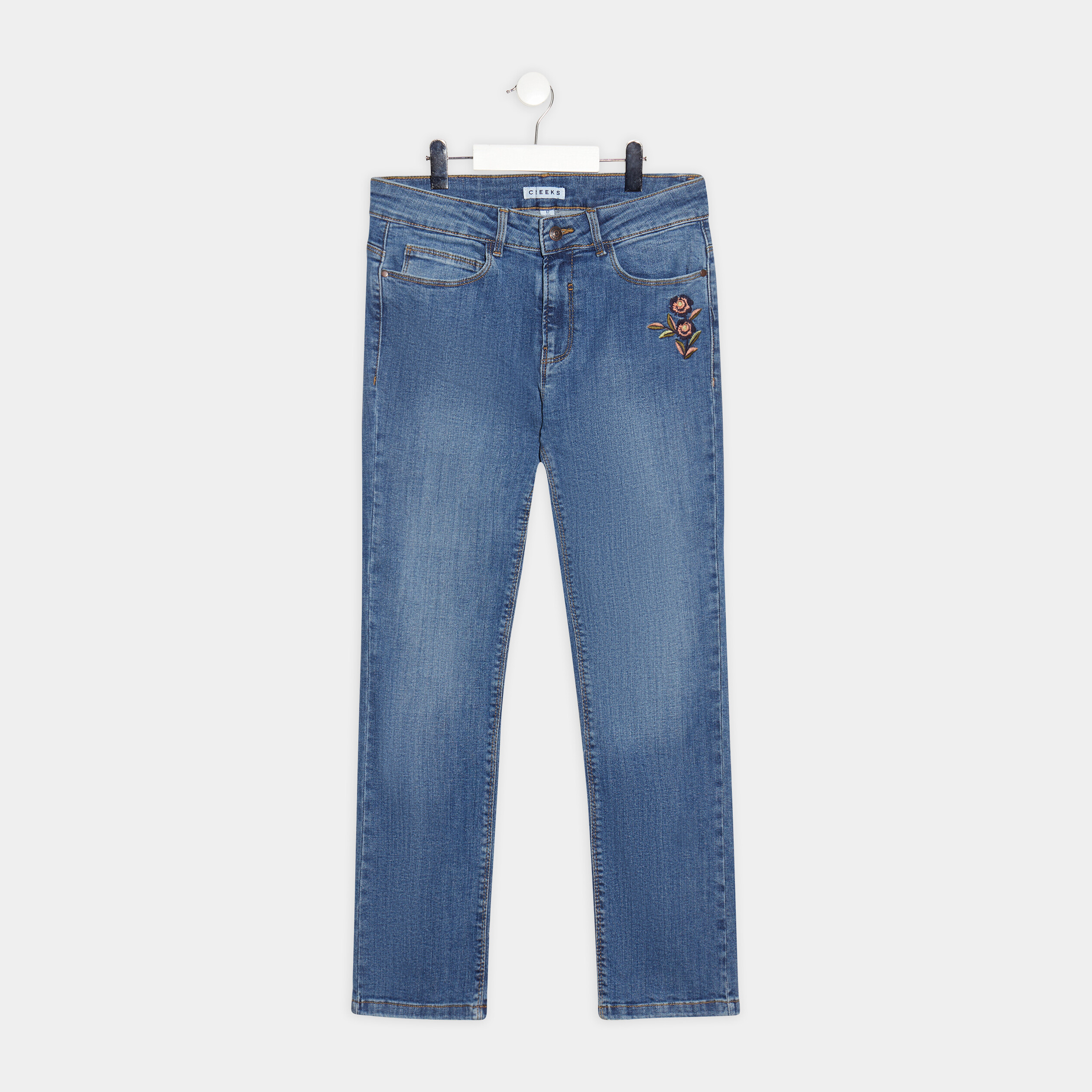 Jeans bootcut détails brodés denim stone fille | La Halle