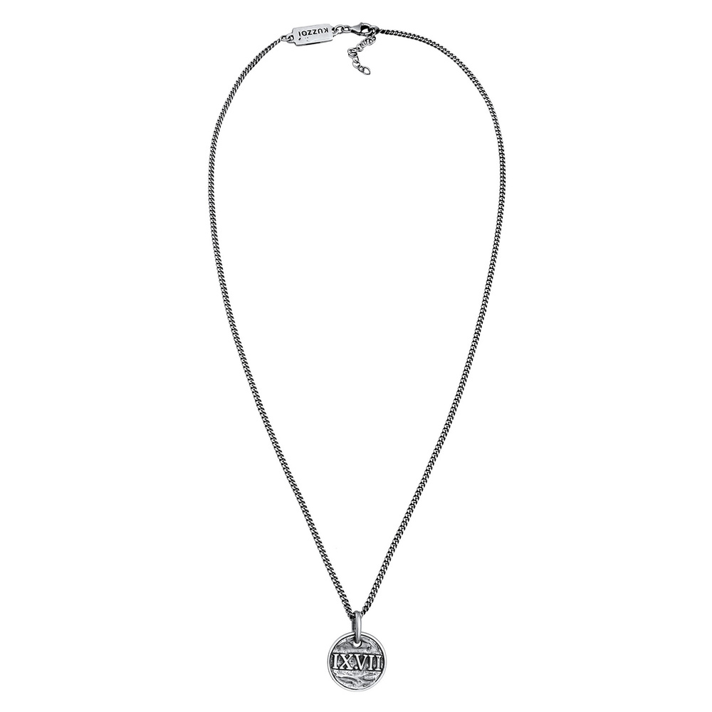 KUZZOI KUZZOI Collier Pendentif homme pièce chiffres romains en argent 925 sterling oxyd collier