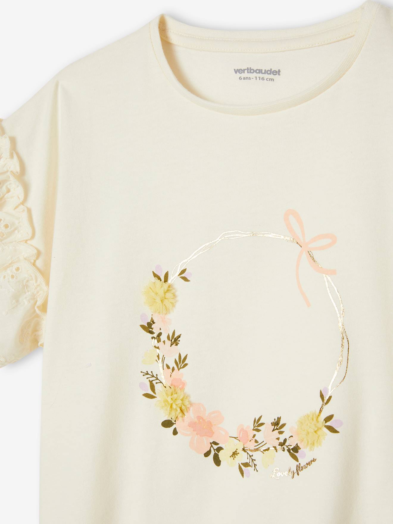 T-shirt motif couronne détails irisés fille écru