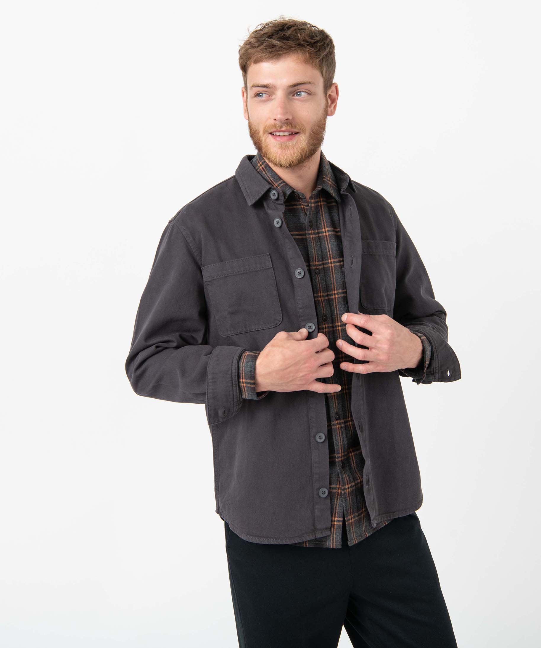 Sur-chemise homme unie aspect denim gris fonce | GEMO